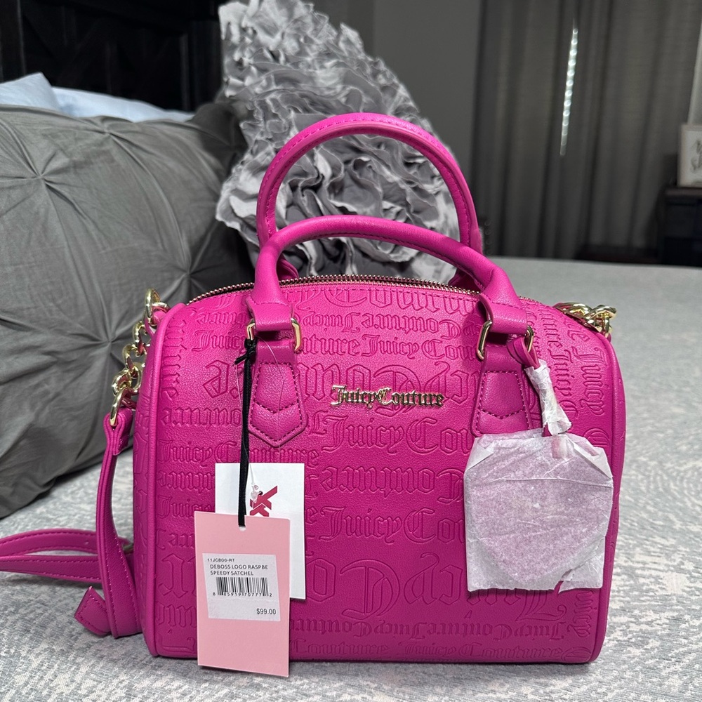 JUICY COUTURE Debossed Raspberry Speedy & matching card wallet